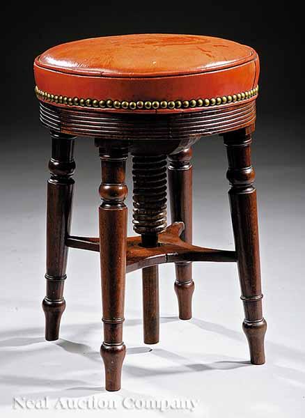 Appraisal: A Regency Mahogany Piano Stool c the circular leather top