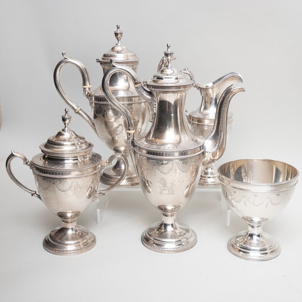 Appraisal: Bailey Co Five Piece Coin Silver Tea and Coffee Service