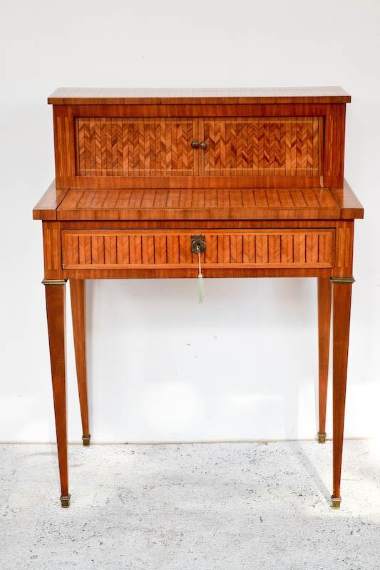 Appraisal: A PETIT LOUIS XVI STYLE PARQUETRY INLAID BUREAU WITH TAMBOUR