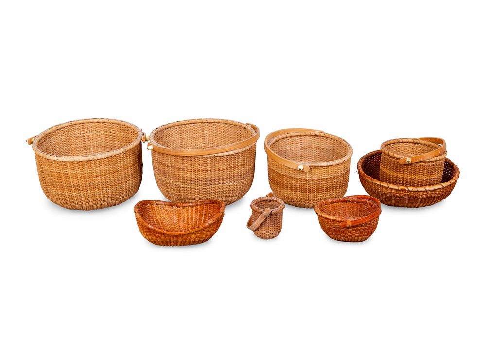 Appraisal: Eight Nantucket Baskets and a Small Oval Bowl Heights to