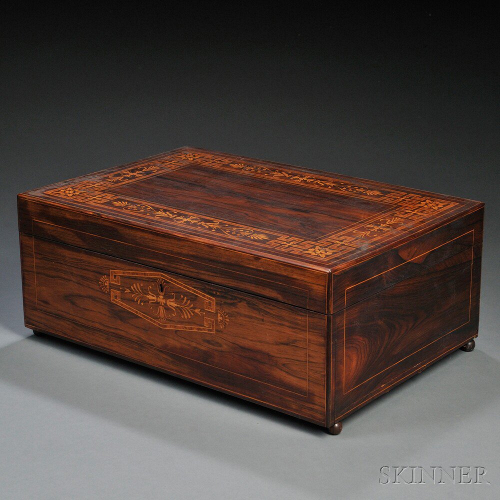 Appraisal: Regency-style Marquetry and Rosewood Veneer Storage Box th century the