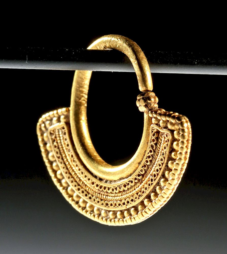 Appraisal: Published South Arabian K Gold Earring South Arabian ca th