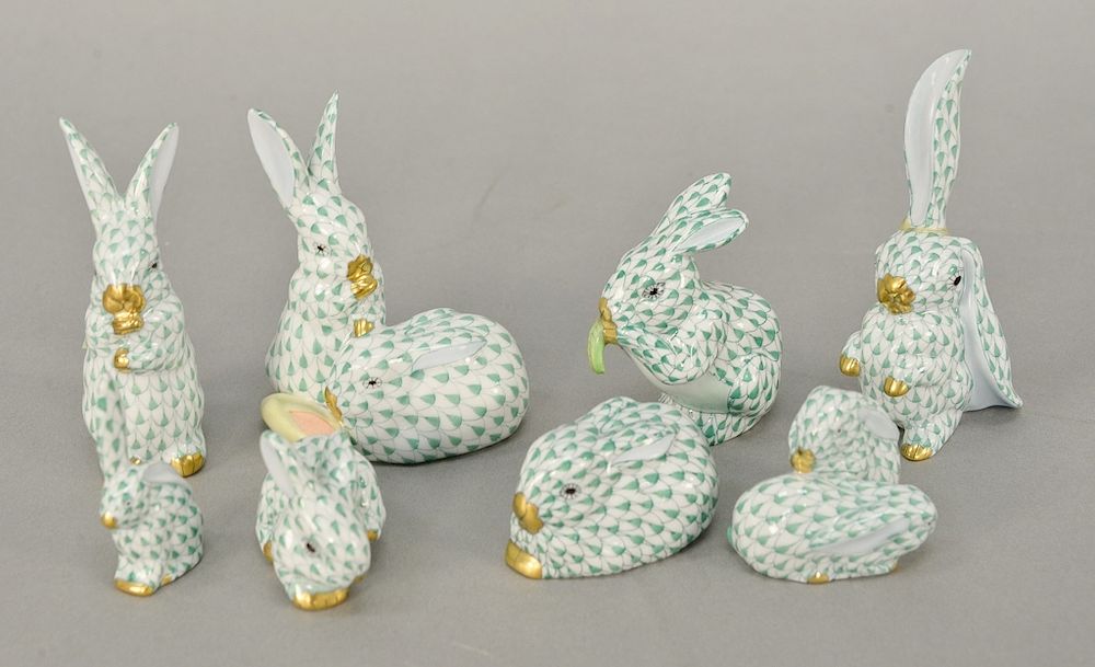 Appraisal: Group of eight small Herend porcelain rabbit figurines green fishnet