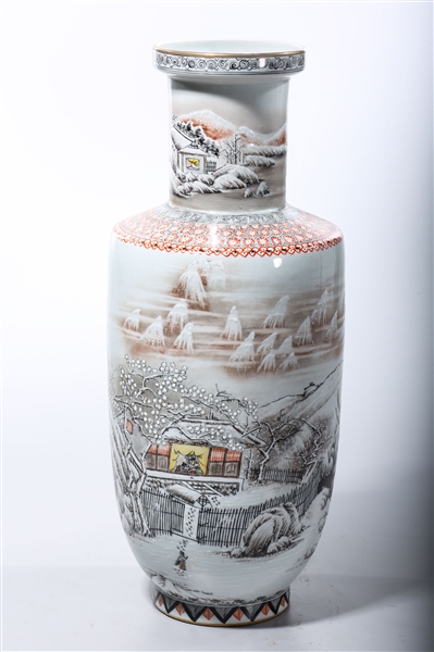 Appraisal: Chinese enameled porcelain rouleau vase with snow landscape scene decoration