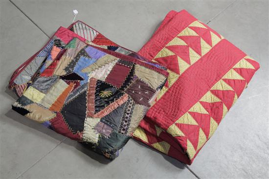 Appraisal: TWO QUILTS Including one polychrome crazy quilt with embroidery and