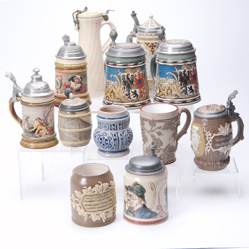 Appraisal: METTLACH Twelve German beer steins eleven by Mettlach and one