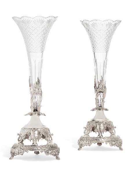 Appraisal: A pair of English silverplate vases A pair of English