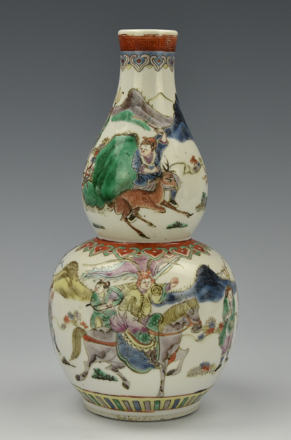 Appraisal: CHINESE FAMILLE VERTE GOURD VASE W FIGURE TH C A