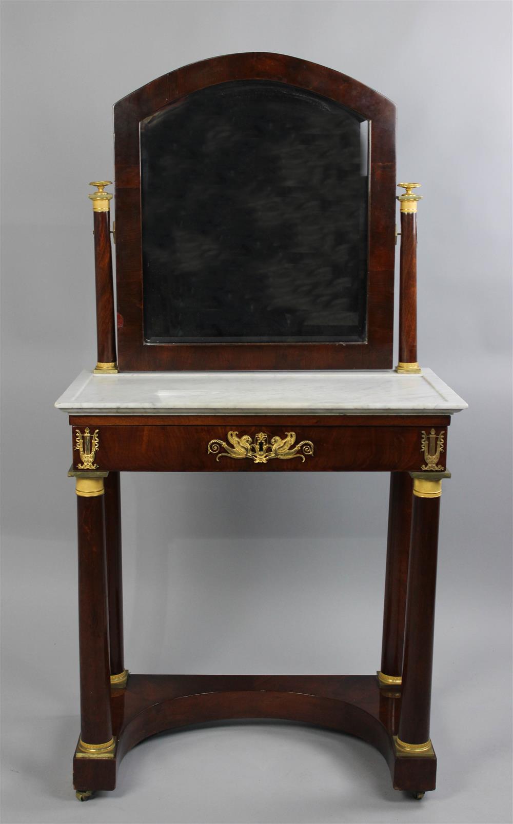 Appraisal: FRENCH EMPIRE DRESSING TABLE WITH MIRROR with an arched rectangular