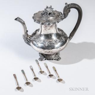 Appraisal: Seven Pieces of Continental Silver Tableware a French silver coffeepot