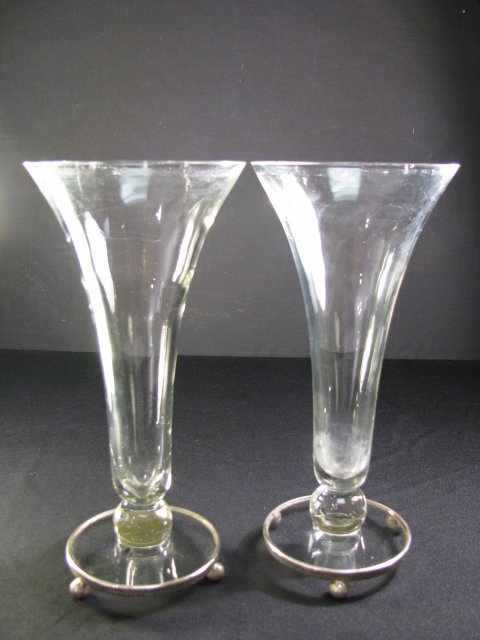 Appraisal: Pair of clear glass trumpet vases with sterling silver rim