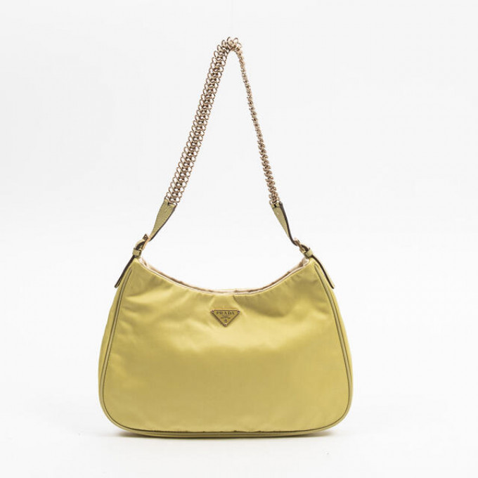 Appraisal: Prada Chain Shoulder Bag in lime green nylon canvas with