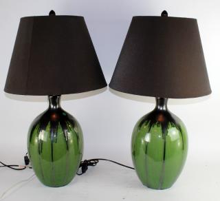 Appraisal: Pair of slip glazed ceramic lamps Pair of slip glazed