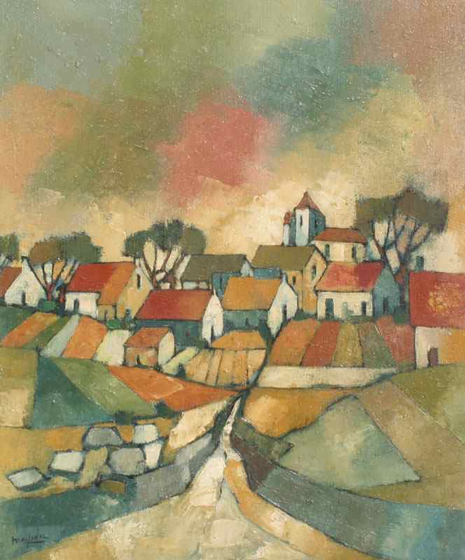 Appraisal: MAYODAN Jean Claude French th C Village Rooftops OIL Canvas