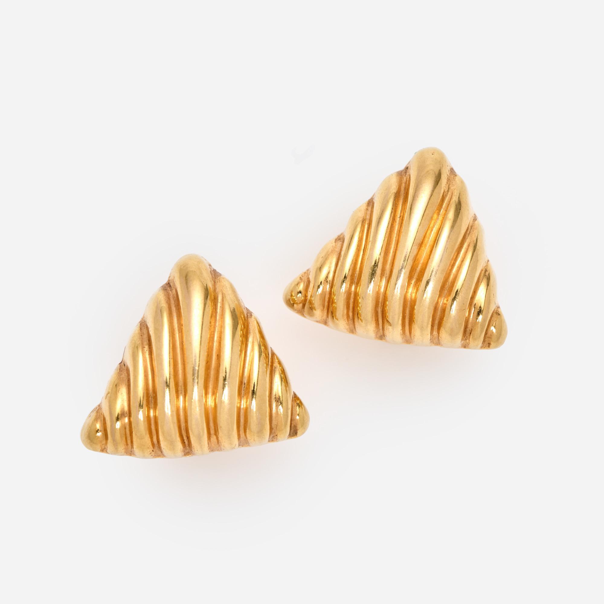 Appraisal: ITALIAN TRIANGULAR FLUTED EARRINGS IN K A pair of k