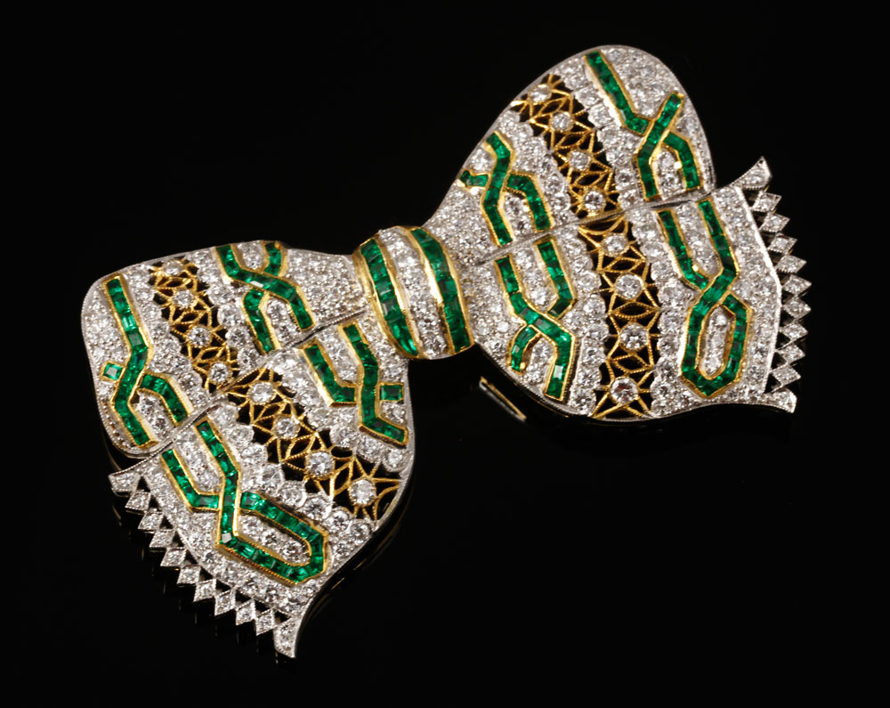 Appraisal: - K Gold Diamond and Emerald Brooch Pendant K yellow