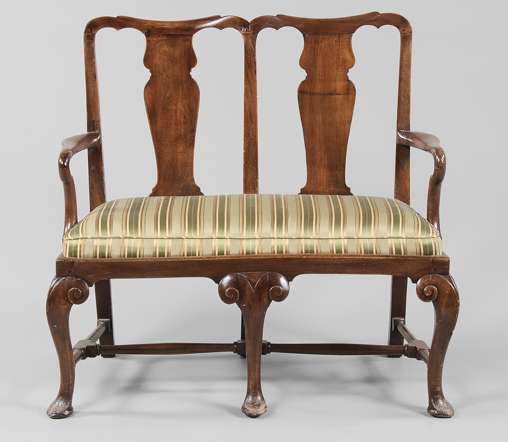 Appraisal: Queen Anne Mahogany Double Chair-Back Settee British th century in