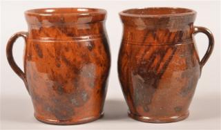 Appraisal: Two PA Redware Mottle Glazed Apple Butter Crocks Two Pennsylvania