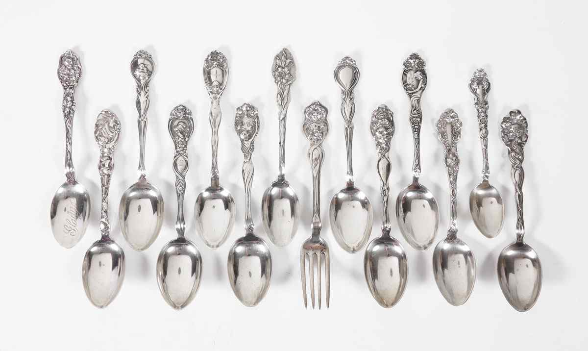 Appraisal: COLLECTION UNGER BROTHERS ART NOUVEAU STERLING FLATWARE An assembled collection