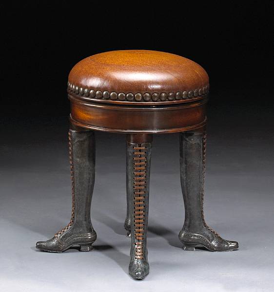 Appraisal: A Victorian patinated bronze and walnut piano stool late th