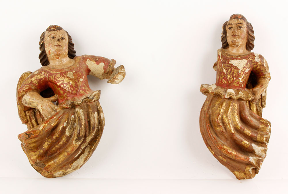 Appraisal: - th th C Spanish Wood Angels Lot of two