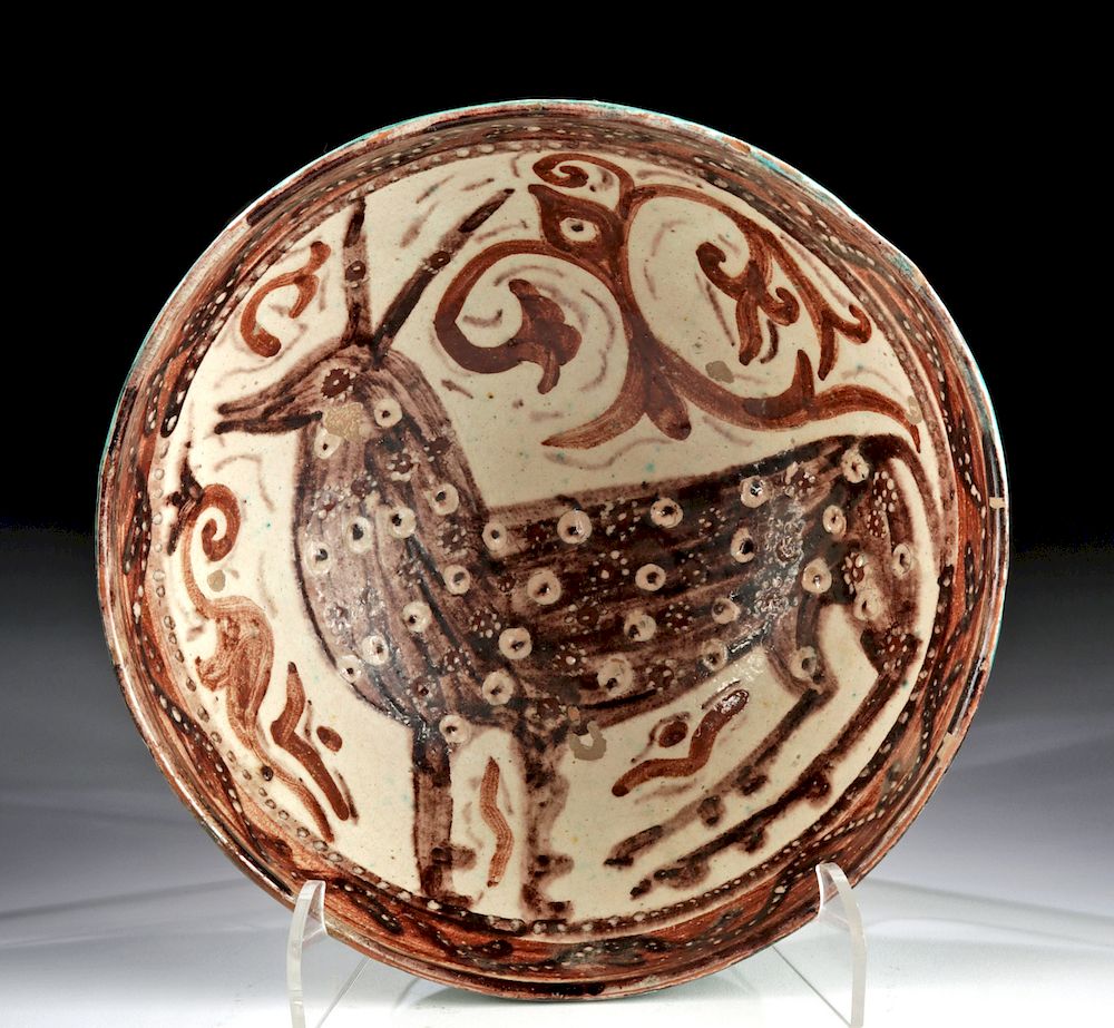 Appraisal: th C Afghanistan Glazed Pottery Bowl w Ibex Central Western