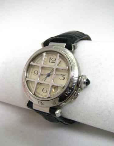 Appraisal: Gentleman's Pasha De Cartier stainless watch with embossed leather band