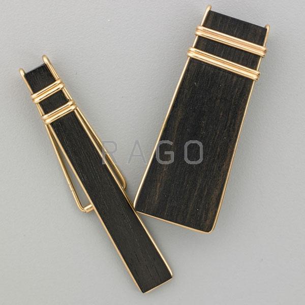 Appraisal: ALLAN ADLER K GOLD AND EBONY TIE AND MONEY CLIPS