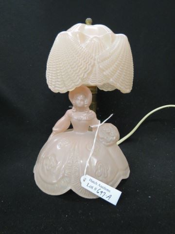 Appraisal: Art Deco Figural Lamp lady with parasol pink cased tall