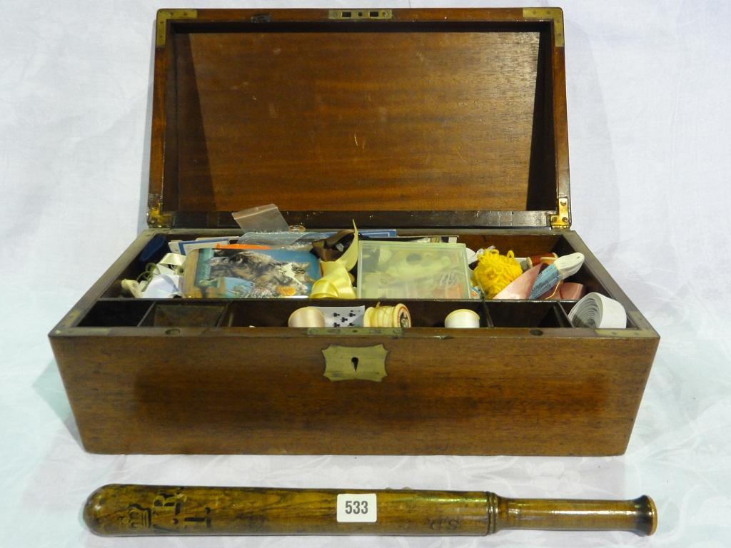 Appraisal: A mahogany writing box converted to a sewing box with