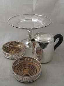 Appraisal: Silver plate A pair of wine coasters a dish on