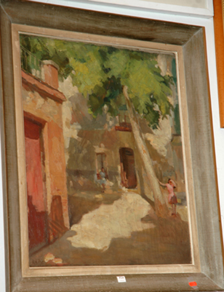 Appraisal: E HAYA SPANISH STREET SCENE OIL ON CANVAS