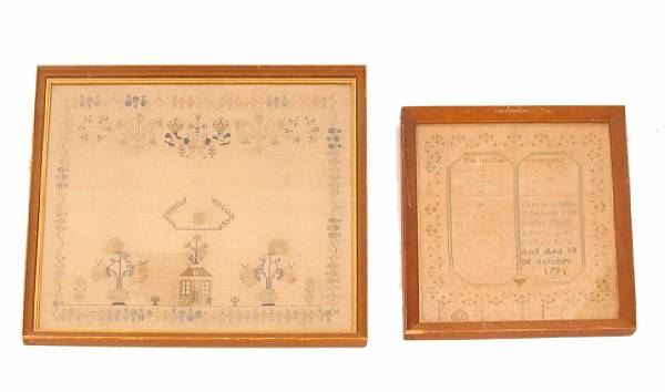 Appraisal: A group of two embroidered needlework samplers one dated height