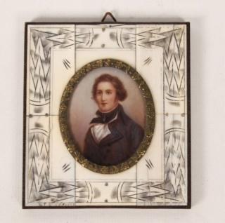 Appraisal: MINIATURE IVORY FRAMED PORTRAIT OF A YOUNG MAN SIGNED MIDDLE