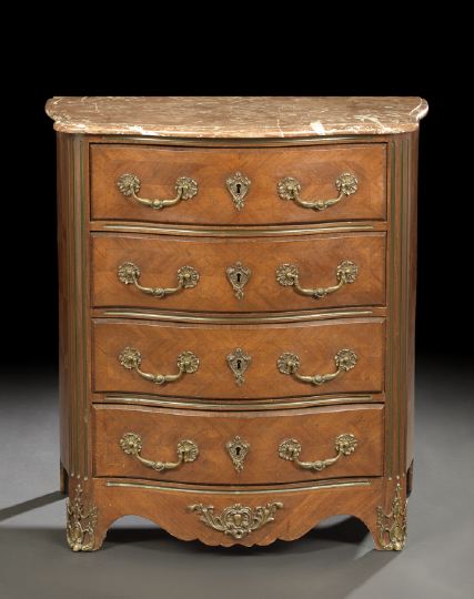 Appraisal: Transitional Louis XV-into-Louis XVI-Style Mahogany and Marble-Top Commode fourth quarter