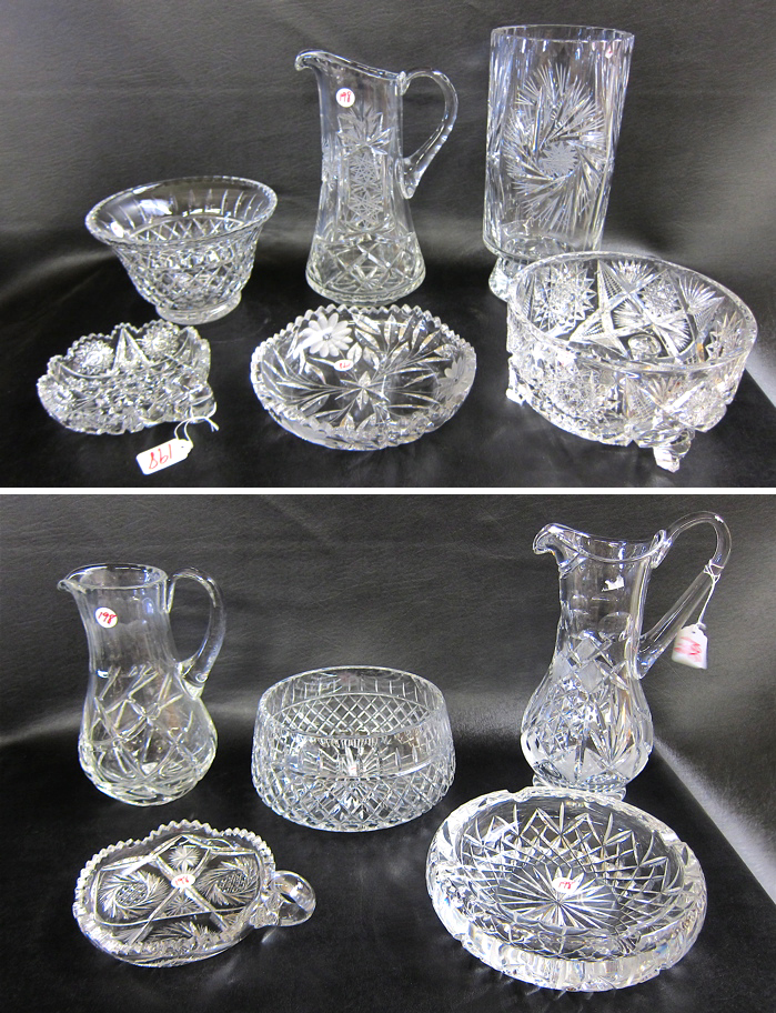 Appraisal: ELEVEN PIECES ASSORTED CUT CRYSTAL TABLEWARE pitchers to H vase