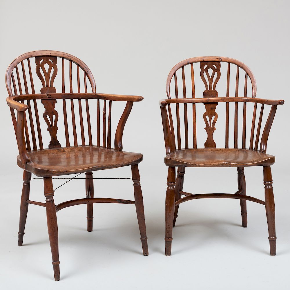 Appraisal: Two Low Back Windsor Armchairs Largest x x in Condition