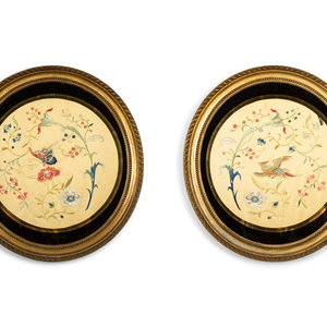 Appraisal: A Pair of Chinese Embroidered Silk Roundels in Gilt Frames