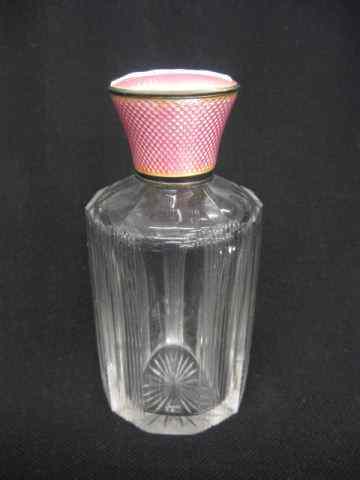 Appraisal: Enameled Sterling Silver Cut Crystal PerfumeBottle hallmarked pink enamel ''