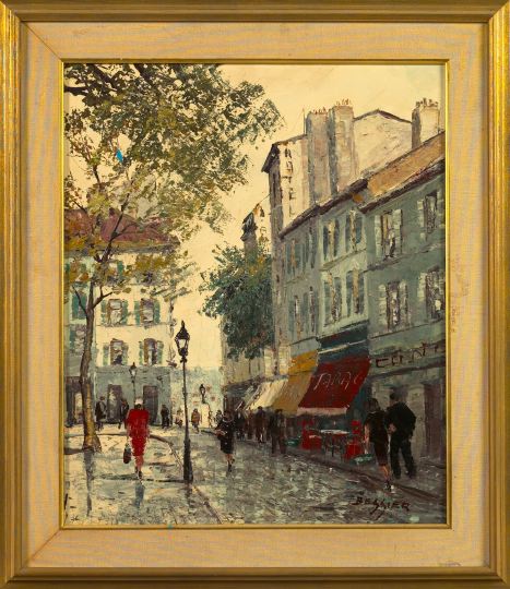 Appraisal: French School Mid- th Century Parisian Street Scene oil on