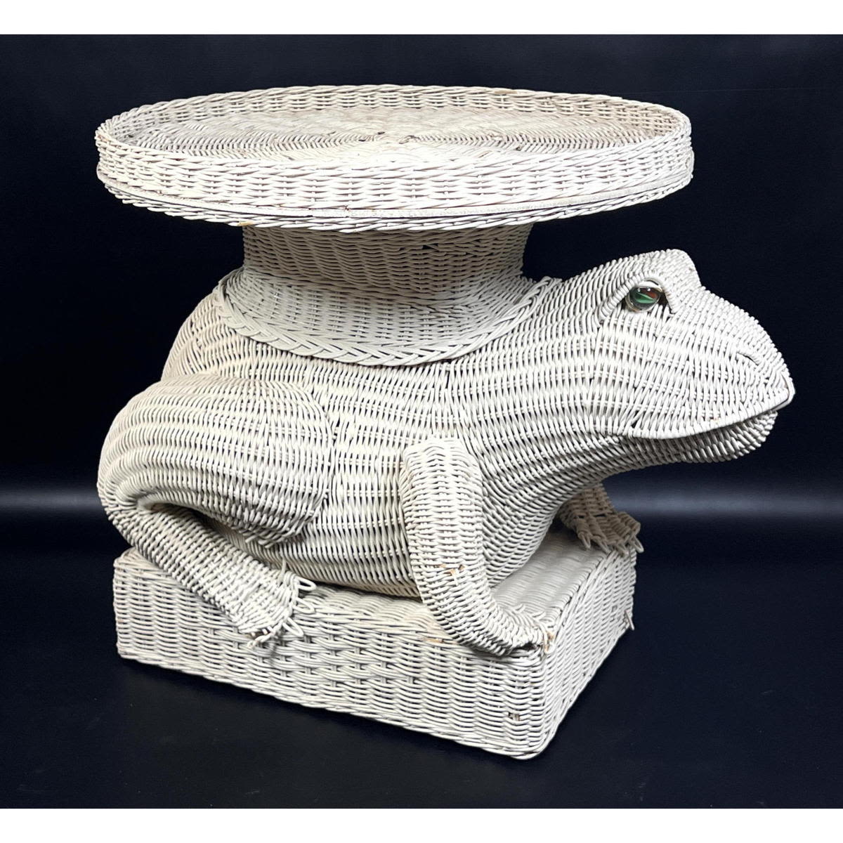 Appraisal: Woven Wicker Figural Frog Table Painted white Glass marble eyes