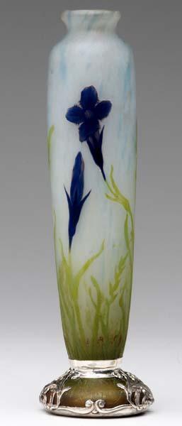 Appraisal: DAUM Narrow footed vase with padded and wheel-carved deep purple