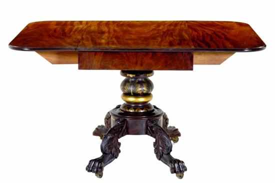 Appraisal: New York Classical stencil-decorated mahogany drop-leaf table circa rectangular top