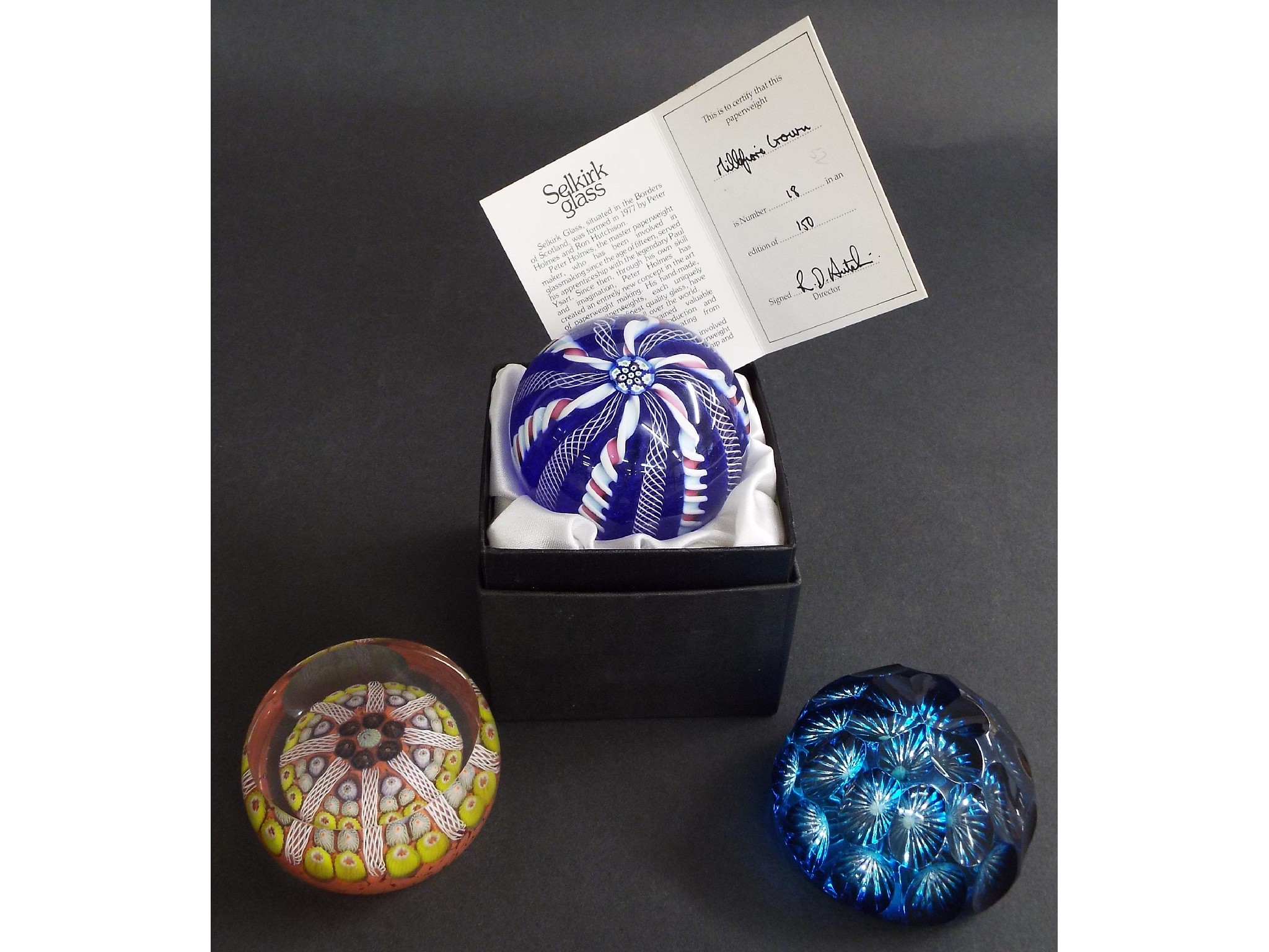 Appraisal: Selkirk glass 'Millefiori Crown' glass paperweight limited box and papers