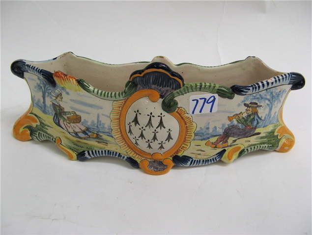 Appraisal: HENRIOT QUIMPER CURVED JARDINIERE Hand painted under glaze decorated with