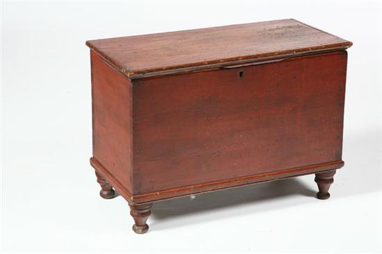 Appraisal: DIMINUTIVE PAINTED BLANKET CHEST American mid th century pine Dovetailed