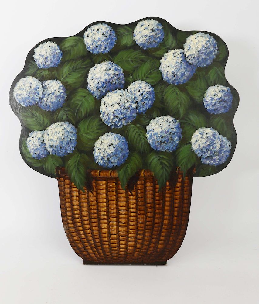 Appraisal: Virginia Hutton Hand Painted Blue Hydrangea in a Nantucket Basket