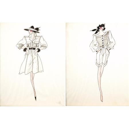 Appraisal: Two Framed Fashion Drawings by Yves Saint Laurent Estimate -