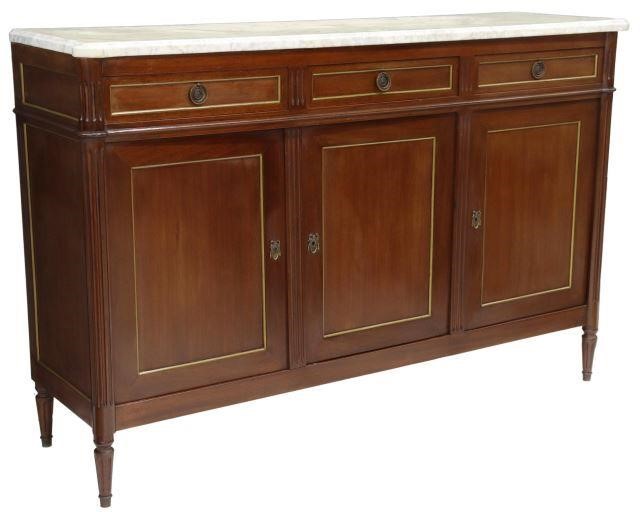 Appraisal: French Louis XVI style marble-top sideboard th c mahogany case