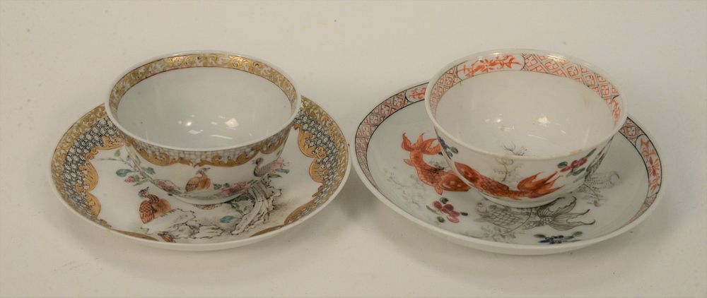 Appraisal: Two Chinese Porcelain Cups with Saucers th century or later